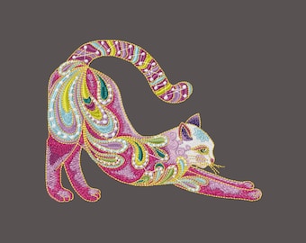 Mosaic Cat 1  - Machine Embroidery Design - Cats Embroidery Designs - 4 Sizes- Instant Download