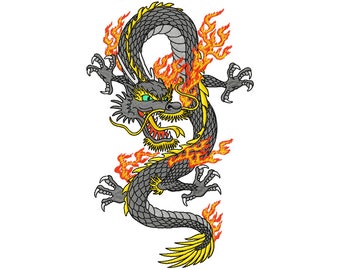Dragon in Flame -  Machine Embroidery Design- Chinese Dragon Embroidery Designs- 5 sizes- Instant Download