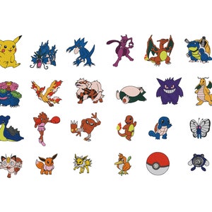 Pokemons-  Machine Embroidery Design- 25 Designs  Bundle- 4x4&quot; Hoop Size -  Instant Download