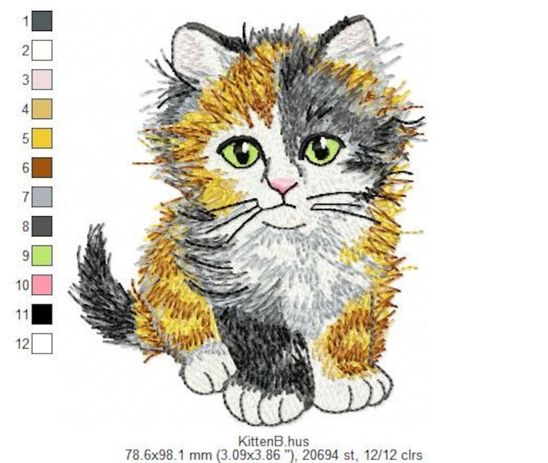 Calico Kitten Machine Embroidery Design Cats Embroidery - Etsy