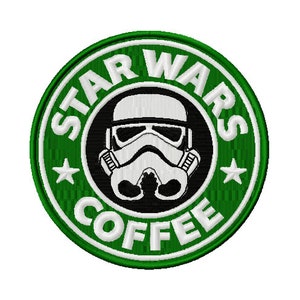 May include: A green and white circular patch with the text "STAR WARS COFFEE" and a white Stormtrooper helmet graphic.
