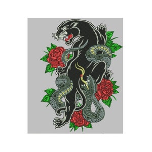Panther and Snake - Machine Embroidery Design, Embroidery Designs, , Embroidery Files, Back Jacket Design, Instant Download