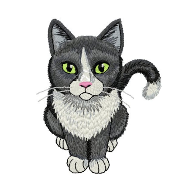 Cat- Tuxedo Cat- Machine Embroidery Design, 5 sizes, Instant Download