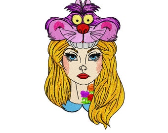 Alice with Cheshire Cat - Wonderland- Machine Embroidery Design- 5 sizes- Instant Download
