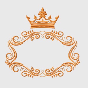 May include: A gold ornate frame with a crown on top. The frame is perfect for adding a touch of elegance to any project.