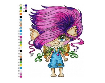 Elf Girl- Adorable Girl Troll - Machine Embroidery Design- 2 Sizes - Instant Download