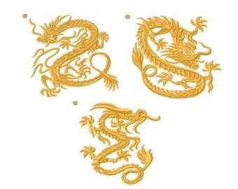 Dragón - Diseño de bordado a máquina - Paquete de 3 diseños - Bordado de dragón chino - Aro de 4 x 4 y 5 x 5 - Descarga instantánea