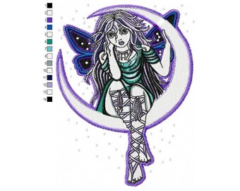 Fairy Sitting on Moon Machine Embroidery Design File 5 Sizes - Etsy