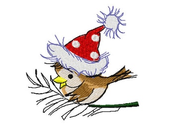 Christmas Bird -  Machine Embroidery Design, Winter Bird Embroidery Designs, Christmas Embroidery Design - 3 sizes- Instant Download