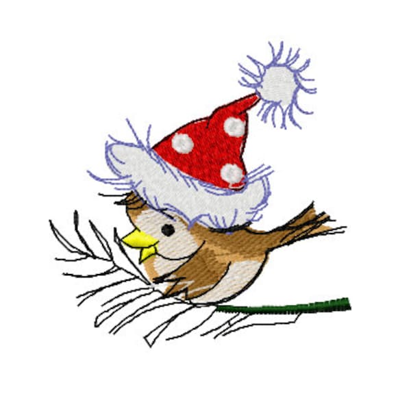 Christmas Bird -  Machine Embroidery Design, Winter Bird Embroidery Designs, Christmas Embroidery Design - 3 sizes- Instant Download