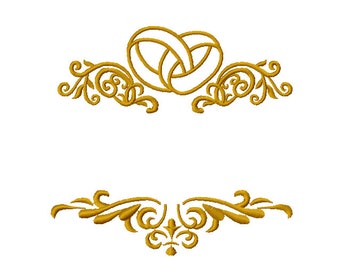 Monogram Frame Wedding Rings - Machine Embroidery Design, Font Embroidery Frame ,5 sizes, Instant Download