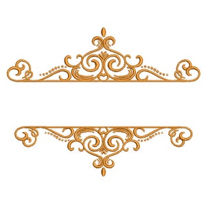 Peut inclure: Un cadre décoratif doré avec un design en spirale orné. Le cadre est divisé en deux sections, avec une partie supérieure et une partie inférieure.