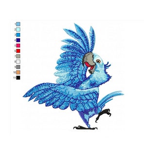 Blue Parrot Dansen- Machine Borduurwerk Ontwerp - Parrot Borduurwerk Designs - 4 maten- Instant Download