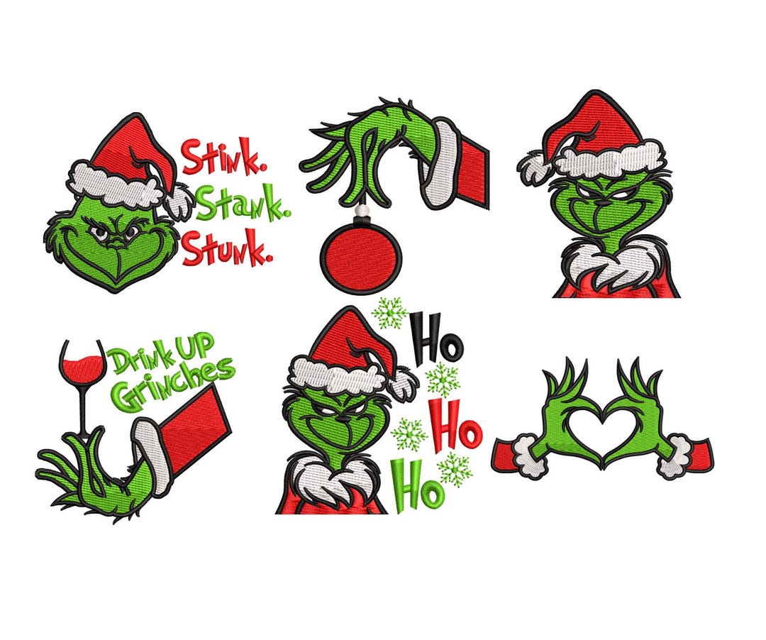 Grinch - Machine Embroidery Design - 6 Designs Bundle - Christmas ...