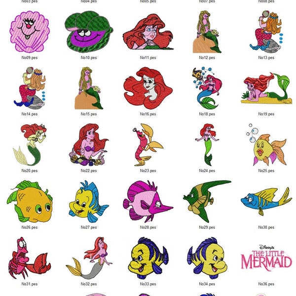 Little Mermaid - Machine Embroidery Design -Ariel-  35 Designs Bundle - 4x4" and 4x5" Sizes -Instant Download