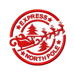 Znaczek pocztowy Świętego Mikołaja - Projekt haftu maszynowego - Santa Mail Express - Wzory haftu świątecznego - Natychmiastowe pobranie