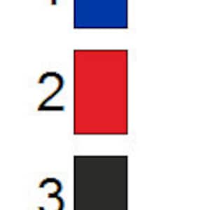 May include: Three paint swatches, one blue, one red, and one black.