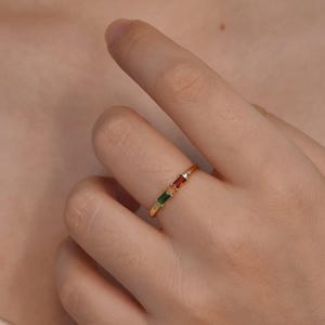 Custom Baguette Birthstone Ring, Personalized Gemstone Stacking Ring, Birthstone Jewelry, Birthstone Ring for Mom, Mother Grandma Ring Gift