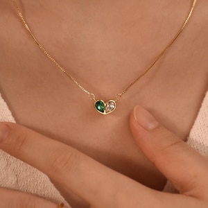 Personalized Heart Birthstone Necklace, Lovers Birthstone Matching Heart Necklace, Gift For Girlfriend,Bridesmaid Gift,Birthday Gift for Her