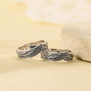 Angel Wings Feather Open Rings,Angel Wing Ring,Silver Wings Ring For Women,Vintage Adjustable Feather Band,Unique Minimalist Style Ring