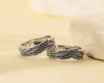 Angel Wings Feather Open Rings,Angel Wing Ring,Silver Wings Ring For Women,Vintage Adjustable Feather Band,Unique Minimalist Style Ring