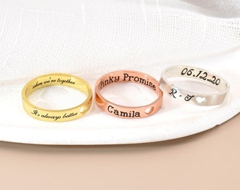 Custom Inside Outside Engraved Ring, Inspiration Ring, Personalized Name Ring, Custom Message Ring, Wedding Day Gift, Date Coordinate Ring