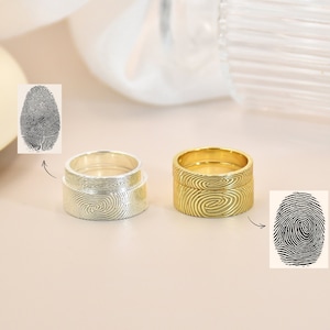 Custom Fingerprint Ring,Couples Ring,Actual Fingerprint Band,Engraved Ring,Wedding Gift,Memorial Jewelry,BFF Ring,Long Distance,Gift for Him