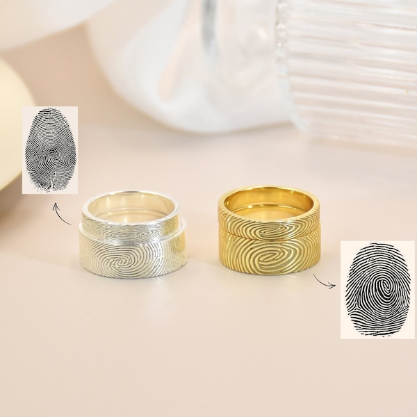 Custom Fingerprint Ring,Couples Ring,Actual Fingerprint Band,Engraved Ring,Wedding Gift,Memorial Jewelry,BFF Ring,Long Distance,Gift for Him