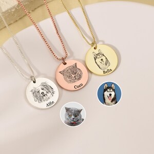 Engraved Pet Portrait Necklace,Custom Pet Portrait Name Necklace,Dog Photo Necklace,Pet Memorial Jewelry Gift,Pet Lover Gift for Dog Mum