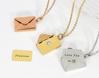 Envelope Necklace With Secret Message, Personalised Envelope Locket, Envelope Pendant, Sentimental Relationship Jewelry, Couple Jewelry