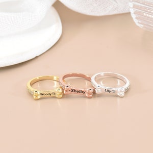 Personalized Dog Bone Ring,Custom Pet Ring,Puppy Pet Animal Rings,Dog Memorial Ring,Dog Mom Ring,Dog Lover Rings,Pet Memorial Jewelry