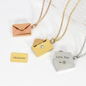 Envelope Necklace With Secret Message, Personalised Envelope Locket, Envelope Pendant, Sentimental Relationship Jewelry, Couple Jewelry