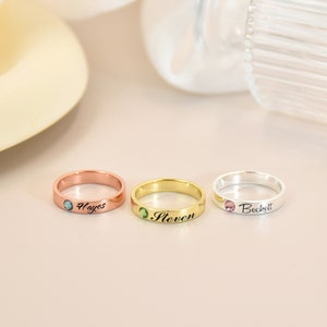 Personalized Name Ring with Birthstone, Engraved Ring, Custom Birthstone Jewelry, Custom Stacking Ring, Mother's Day Gift,  Christmas Gifts
