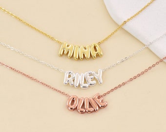 Custom 3D Bubble Name Necklace,18K Gold Balloon Letter Necklace,Movable 3D Name Letter Necklace,Puff Name Necklace,,Birthday Gift for Her