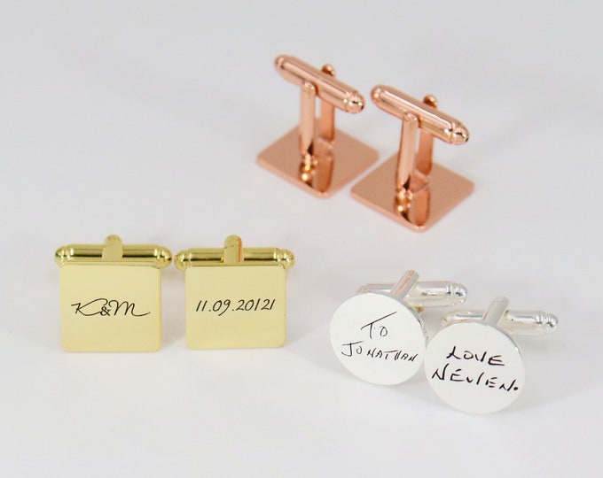 Gift for Him Personalized Cuff Links, Metal Cufflinks in Script Style, Custom Cufflinks for Him, Wedding Gift, Father's Day Gift for Him