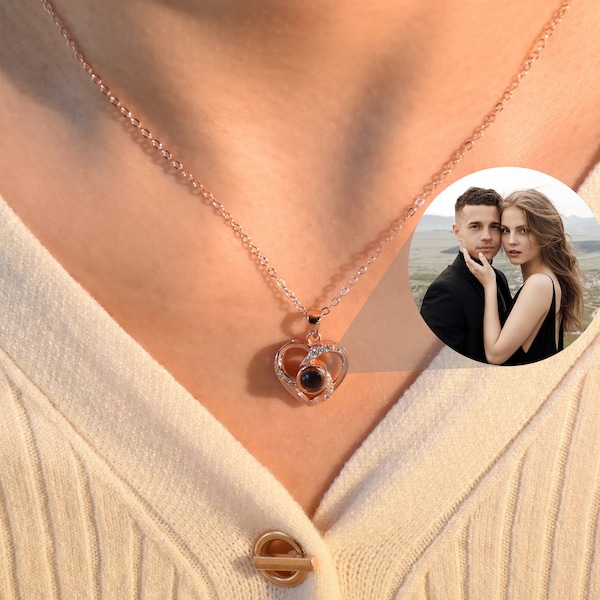 Gepersonaliseerde foto ketting, hart ketting, projectie ketting, aangepaste Memorial foto hanger, moeder ketting, Moederdag cadeau, cadeau voor haar