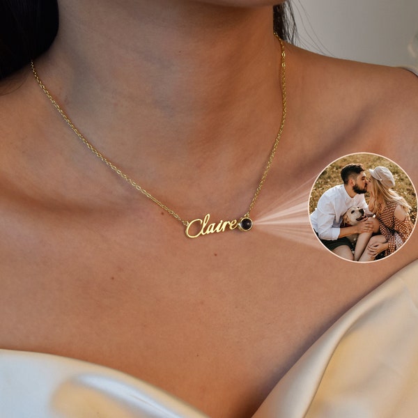 Custom Photo Projection Necklace with name, Personalized Photo Necklace, Personalized Name Necklace, Memorial Photo Necklace, Christmas Gift