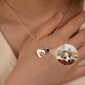 Paw Name Projection Necklace,Projection Photo Necklace,Engraved Paw Name Necklace,Custom Pet Portrait Necklace,Personalized Gift for Dog Mum