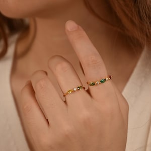 Personalized Birthstone Ring,Dainty Ring,Famliy Gift,Stackable Ring,18K Gold Daily Ring,Anniversary Gift,Gift for Mom,Birthday Gift for Her