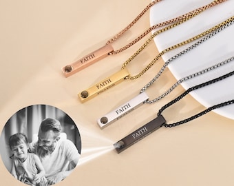 Projection Necklace,Photo Necklace for Men,Custom 3D Bar Projection Necklace,Anniversary Gift for Him,Gift for Boyfriend Dad,Christmas Gift