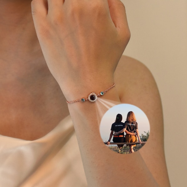 Bracelet de projection, bracelet de projection de photo personnalisé, bijoux photo commémoratifs personnalisés, cadeau meilleure amie, cadeau de mariage d'anniversaire pour elle