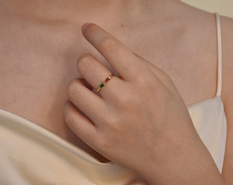 Custom Baguette Birthstone Ring, Personalized Gemstone Stacking Ring, Birthstone Jewelry, Birthstone Ring for Mom, Mother Grandma Ring Gift