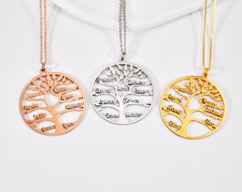 Engraved Family Name Necklace, Family Tree Necklace, Personalized Name Necklace, Disc Necklace, Multiple Names Necklace, Gift for Family