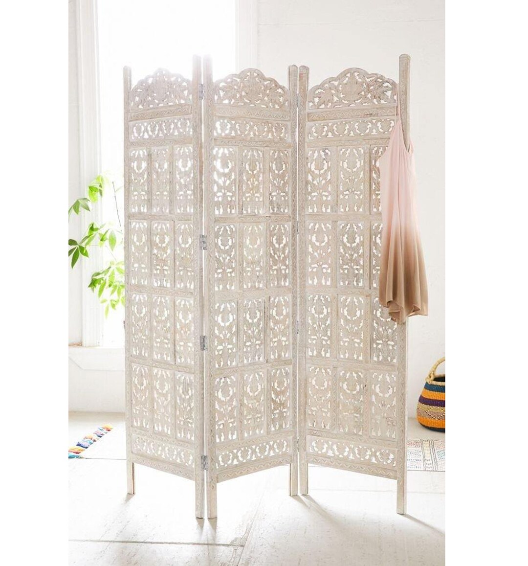 Rustic White Mid Century Room Divider Handmade Wooden Rattan Etsy