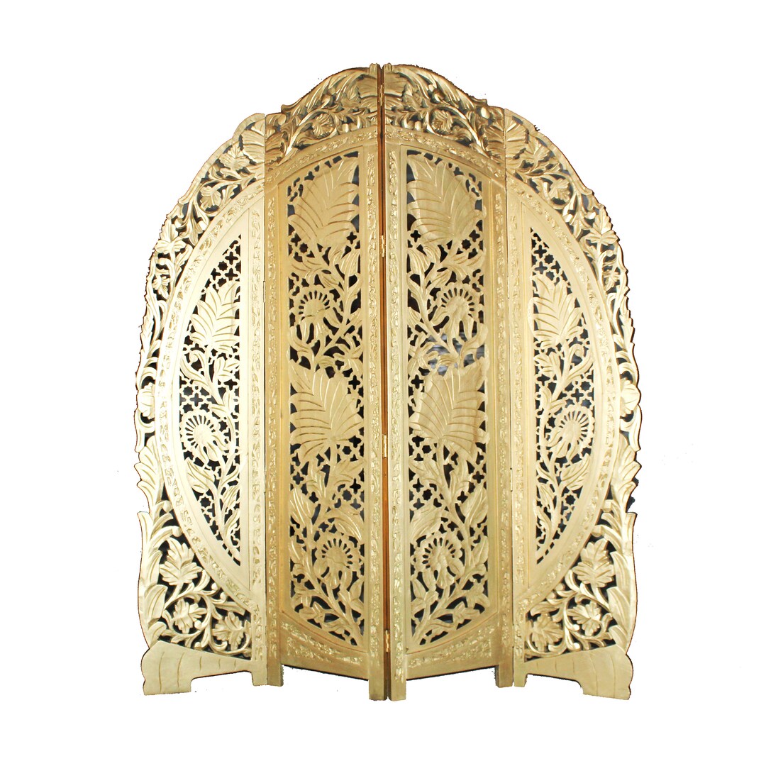 Gold Room Divider Handmade Carved Wooden Partition Screen 4 Etsy