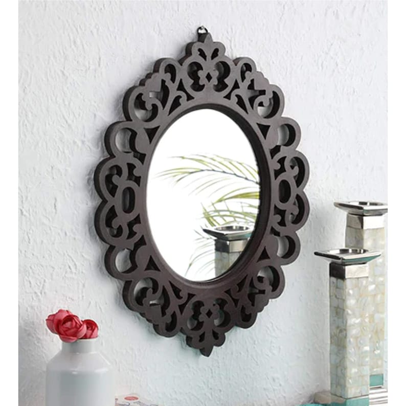 Wooden Oval Mirror Frame 18 X 14 Inch Carved Wall Decor Etsy