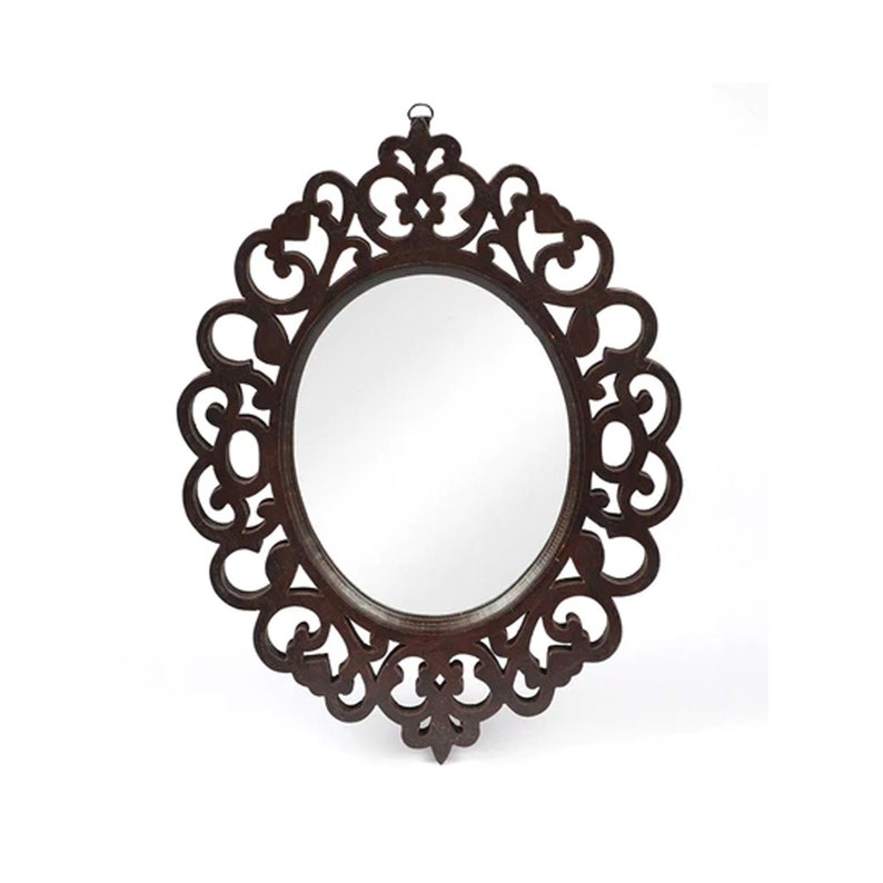 Wooden Oval Mirror Frame 18 X 14 Inch Carved Wall Decor Etsy
