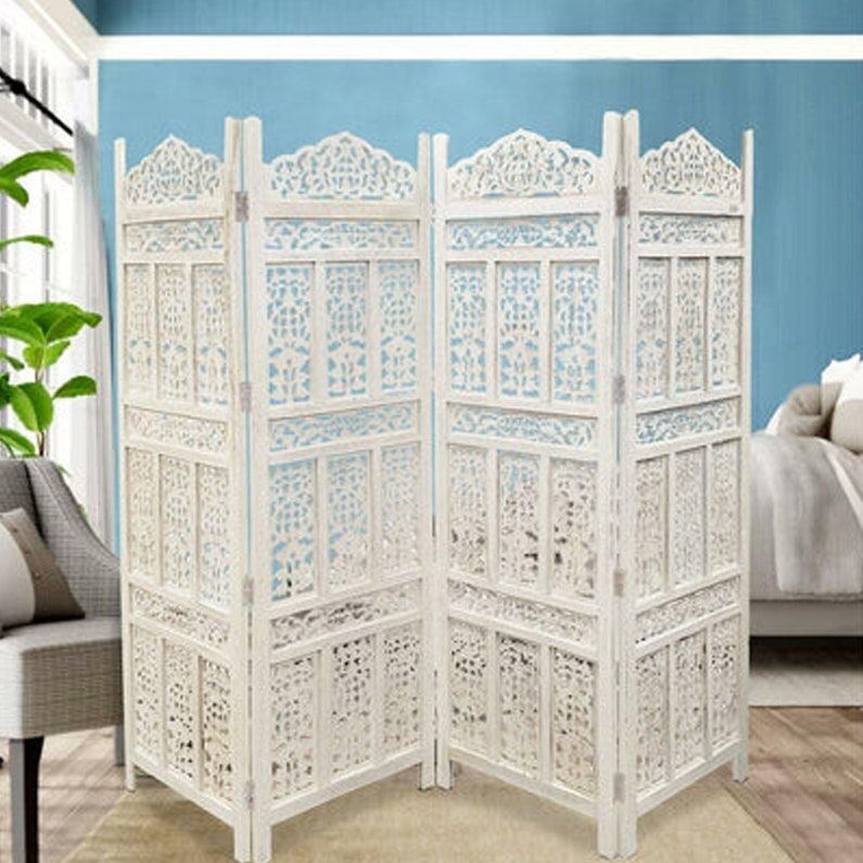 Mid Century White Room Divider Screen Home Decor Free Etsy