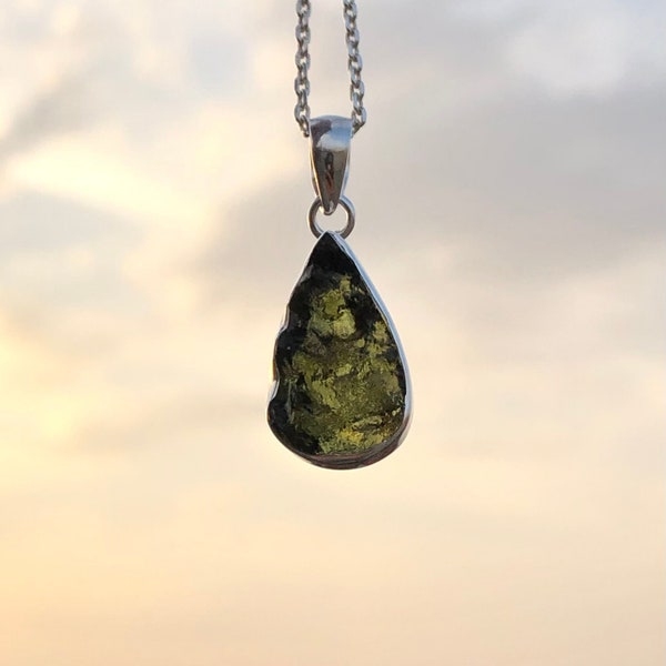 Certified Rough Moldavite Pendant, 925 Solid Sterling Silver Handmade Designer Pendant, 100% Natural Moldavite Gemstone Pendant Gift For Her