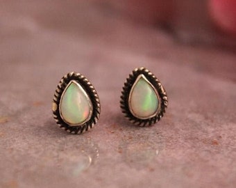 Natural Opal Earrings Stud, 925 Sterling Silver Handmade Jewelry Earring Stud, Ethiopian opal earrings Stud, Gift For Her